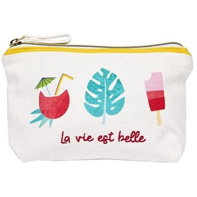 76008062 Draeger Paris woreczek bawełniany z kolorowym nadrukiem organizer do kieszeni/torba na kosmetyki La Vie est Belle (francuski) 21 x 12 cm 76008062 Draeger Paris woreczek bawełniany z kolorowym nadrukiem organizer do kieszeni/torba na kosmetyki La Vie est Belle (francuski) 21 x 12 cm