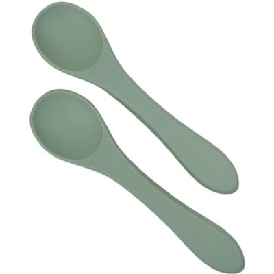 Thermobaby Zestaw 2 silikonowych łyżek dla niemowląt Łyżki dla niemowląt/dzieci w wieku od 4 miesięcy, miękkie zaokrąglone palce długi i ergonomiczny uchwyt szałwiowa zieleń Thermobaby Zestaw 2 silikonowych łyżek dla niemowląt Łyżki dla niemowląt/dzieci w wieku od 4 miesięcy, miękkie zaokrąglone palce długi i ergonomiczny uchwyt szałwiowa zieleń