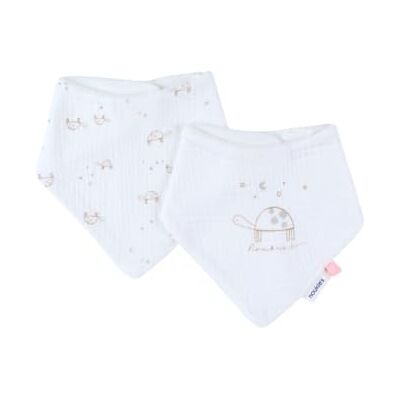 Zestaw 2 pieluszek bandana od Noukie's - Wzór żółwia i kolor ecru - Pieluszki dla niemowląt Zestaw 2 pieluszek bandana od Noukie's - Wzór żółwia i kolor ecru - Pieluszki dla niemowląt