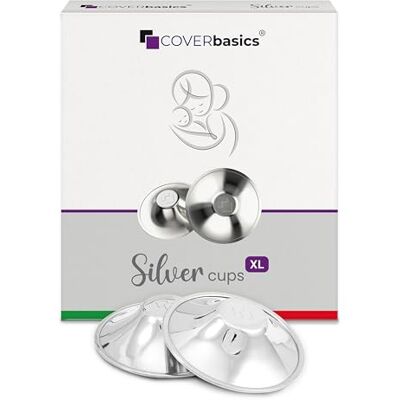 COVERbasics Srebrne nakładki na brodawki (SilverCups) dla karmiących matek podczas karmienia piersią Kubki ochronne na sutki bez niklu zapobiegające bolesnym pękającym brodawkom (XL) COVERbasics Srebrne nakładki na brodawki (SilverCups) dla karmiących matek podczas karmienia piersią Kubki ochronne na sutki bez niklu zapobiegające bolesnym pękającym brodawkom (XL)