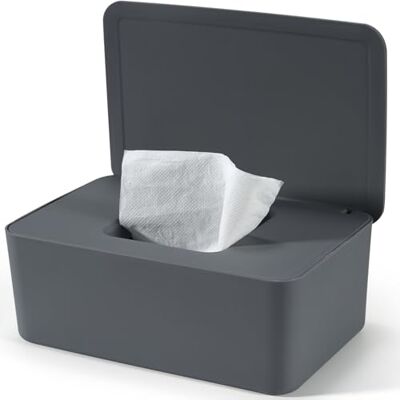 Cheerhom Pudełko na wilgotne chusteczki dla niemowląt, szare pudełko do przechowywania wilgotnego papieru toaletowego, wilgotne chusteczki z pokrywką, do domu i biura Cheerhom Pudełko na wilgotne chusteczki dla niemowląt, szare pudełko do przechowywania wilgotnego papieru toaletowego, wilgotne chusteczki z pokrywką, do domu i biura