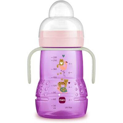 MAM Trainer+ (220 ml), butelka do nauki picia, do przejścia do kubka, kubek do nauki picia z przyssawką bez kapania, dzióbek i uchwytem, 4 miesiące, serce MAM Trainer+ (220 ml), butelka do nauki picia, do przejścia do kubka, kubek do nauki picia z przyssawką bez kapania, dzióbek i uchwytem, 4 miesiące, serce