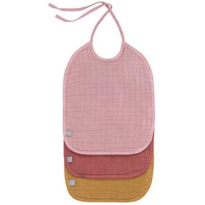 Lässig 1312026972 Muslin/Terry Medium Bib różowy/różowy/mustard, wielokolorowy, 140 g Lässig 1312026972 Muslin/Terry Medium Bib różowy/różowy/mustard, wielokolorowy, 140 g