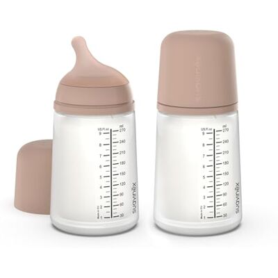 SUAVINEX , Zestaw 2 butelek antykolicowych Zero Zero 270 ml i smoczek o średnim przepływie (M) silikonowy, +3 miesiące, mleko matki w formule i płynach o średniej gęstości, kompatybilny z karmieniem SUAVINEX , Zestaw 2 butelek antykolicowych Zero Zero 270 ml i smoczek o średnim przepływie (M) silikonowy, +3 miesiące, mleko matki w formule i płynach o średniej gęstości, kompatybilny z karmieniem