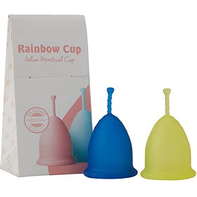 Rainbowcup Cup Zestaw 2 Medyczny silikonowy kubek menstruacyjny, Miękkie kubki menstruacyjne + Tonika o zmiennym kolorze, Rozmiar 2, Wyprodukowano we Włoszech, 2 jednostki Rainbowcup Cup Zestaw 2 Medyczny silikonowy kubek menstruacyjny, Miękkie kubki menstruacyjne + Tonika o zmiennym kolorze, Rozmiar 2, Wyprodukowano we Włoszech, 2 jednostki