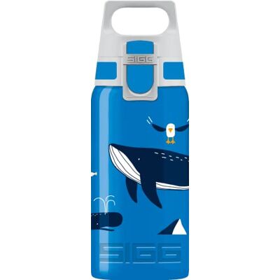 Sigg VIVA ONE butelka na napoje dla dzieci Blue Whale (0,5 l), nietoksyczna butelka dla dzieci z pokrywką zabezpieczającą przed wyciekiem, butelka na wodę jedną ręką Sigg VIVA ONE butelka na napoje dla dzieci Blue Whale (0,5 l), nietoksyczna butelka dla dzieci z pokrywką zabezpieczającą przed wyciekiem, butelka na wodę jedną ręką