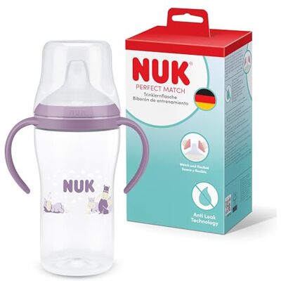 NUK Perfect Match Butelka do nauki od 6 miesięcy 260 ml Kubek niekapek dla malucha Antypoślizgowe uchwyty Hipopotam 1 sztuka NUK Perfect Match Butelka do nauki od 6 miesięcy 260 ml Kubek niekapek dla malucha Antypoślizgowe uchwyty Hipopotam 1 sztuka
