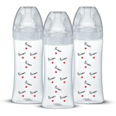 Dodie Zestaw 3 butelek antykolkowych, Mathilde Cabanas, płaski smoczek, 330 ml Dodie Zestaw 3 butelek antykolkowych, Mathilde Cabanas, płaski smoczek, 330 ml