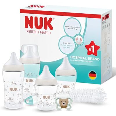 NUK Perfect Match Perfect Start Zestaw butelek dla niemowląt 0-6 m 4 x butelki antykolkowe (150 ml, 260 ml), 2 x smoczki, 1 x smoczek Perfect Match Air, 1 x szczotka do butelek Tęczowy 8 szt NUK Perfect Match Perfect Start Zestaw butelek dla niemowląt 0-6 m 4 x butelki antykolkowe (150 ml, 260 ml), 2 x smoczki, 1 x smoczek Perfect Match Air, 1 x szczotka do butelek Tęczowy 8 szt