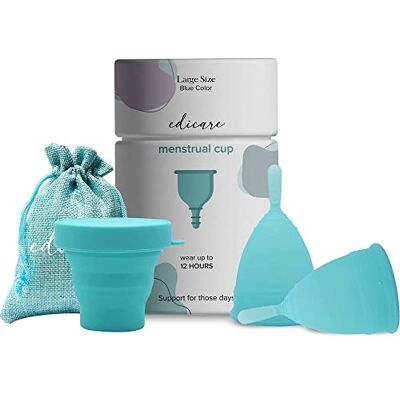 Edicare , Kubek menstruacyjny, kubek menstruacyjny, zawiera dwie filiżanki, 1 sterylizator i 1 torbę do noszenia, silikon medyczny, miękki, w 100% bezpieczny (oryginalna edycja, L) Edicare , Kubek menstruacyjny, kubek menstruacyjny, zawiera dwie filiżanki, 1 sterylizator i 1 torbę do noszenia, silikon medyczny, miękki, w 100% bezpieczny (oryginalna edycja, L)