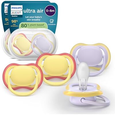 AVENT Philips Ultra Air Smoczki — ortodontyczny smoczek dla dzieci w wieku 0–6 miesięcy, symetryczna miękka silikonowa końcówka, bez BPA, 2 etui do sterylizacji, 4 sztuki, SCF087/20 AVENT Philips Ultra Air Smoczki — ortodontyczny smoczek dla dzieci w wieku 0–6 miesięcy, symetryczna miękka silikonowa końcówka, bez BPA, 2 etui do sterylizacji, 4 sztuki, SCF087/20