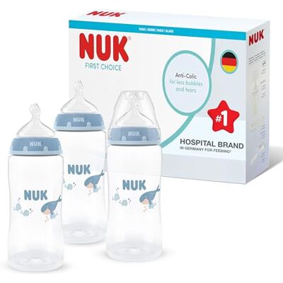 NUK First Choice Butelki dla niemowląt 3+ miesiące 300 ml Butelka antykolkowa PP Wskaźnik kontroli temperatury Wieloryb 3 sztuki NUK First Choice Butelki dla niemowląt 3+ miesiące 300 ml Butelka antykolkowa PP Wskaźnik kontroli temperatury Wieloryb 3 sztuki
