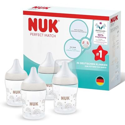 NUK Perfect Match Butelka dla niemowląt 0+ miesięcy 150 ml Butelka przeciwkolkowa PP Wskaźnik kontroli temperatury Tęczowa 4 sztuki NUK Perfect Match Butelka dla niemowląt 0+ miesięcy 150 ml Butelka przeciwkolkowa PP Wskaźnik kontroli temperatury Tęczowa 4 sztuki