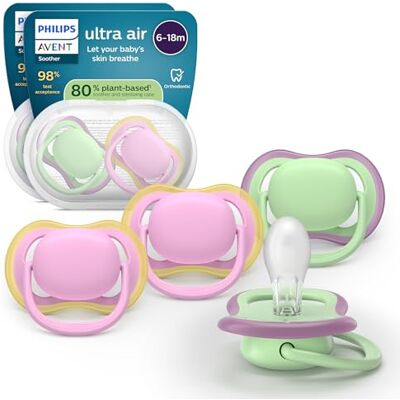AVENT Philips Ultra Air Smoczki — ortodontyczny smoczek dla dzieci w wieku 6-18 miesięcy, symetryczna miękka silikonowa końcówka, bez BPA, 2 etui do sterylizacji, 4 sztuki, SCF087/25 AVENT Philips Ultra Air Smoczki — ortodontyczny smoczek dla dzieci w wieku 6-18 miesięcy, symetryczna miękka silikonowa końcówka, bez BPA, 2 etui do sterylizacji, 4 sztuki, SCF087/25