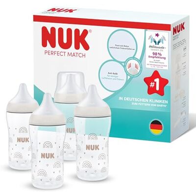 NUK Perfect Match Butelka dla niemowląt od 3 miesięcy 260 ml Butelka przeciwkolkowa PP Wskaźnik kontroli temperatury Tęczowa 4 sztuki NUK Perfect Match Butelka dla niemowląt od 3 miesięcy 260 ml Butelka przeciwkolkowa PP Wskaźnik kontroli temperatury Tęczowa 4 sztuki