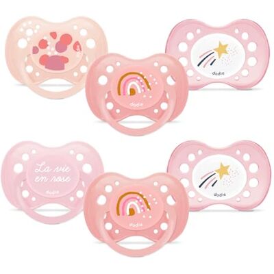 Dodie Zestaw 6 bezpodstawnych anatomicznych smoczków dzień/noc +18 miesięcy różowy Dodie Zestaw 6 bezpodstawnych anatomicznych smoczków dzień/noc +18 miesięcy różowy