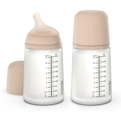 SUAVINEX , Zestaw 2 butelek antykolicowych o zerowym przepływie 270 ml i smoczek o średnim przepływie (M) silikonowy, + 3 miesiące, mleko matki w formule i płynach o średniej gęstości, kompatybilny z SUAVINEX , Zestaw 2 butelek antykolicowych o zerowym przepływie 270 ml i smoczek o średnim przepływie (M) silikonowy, + 3 miesiące, mleko matki w formule i płynach o średniej gęstości, kompatybilny z