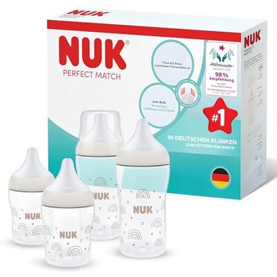 NUK Perfect Match Butelka dla niemowląt 0+ miesięcy 150 ml i 260 ml Butelka przeciwkolkowa PP Wskaźnik kontroli temperatury Tęcza 1 sztuka NUK Perfect Match Butelka dla niemowląt 0+ miesięcy 150 ml i 260 ml Butelka przeciwkolkowa PP Wskaźnik kontroli temperatury Tęcza 1 sztuka
