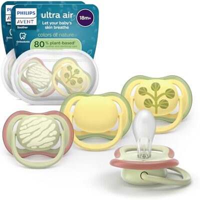 AVENT Philips Ultra Air Smoczki — ortodontyczny smoczek dla dzieci w wieku ponad 18 miesięcy, symetryczna miękka silikonowa końcówka, bez BPA, z 2 etui do sterylizacji, 4 sztuki, SCF349/55 AVENT Philips Ultra Air Smoczki — ortodontyczny smoczek dla dzieci w wieku ponad 18 miesięcy, symetryczna miękka silikonowa końcówka, bez BPA, z 2 etui do sterylizacji, 4 sztuki, SCF349/55