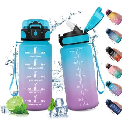 KollyKolla Butelka na wodę o pojemności 500 ml, bez wycieków, ze słomką, motywacyjnym wskaźnikiem czasu, wielokrotnego użytku, dla dzieci, fitness, jazda na KollyKolla Butelka na wodę o pojemności 500 ml, bez wycieków, ze słomką, motywacyjnym wskaźnikiem czasu, wielokrotnego użytku, dla dzieci, fitness, jazda na