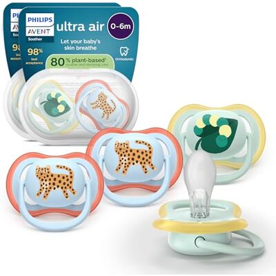 AVENT Philips Ultra Air Smoczki — ortodontyczny smoczek dla dzieci w wieku 0–6 miesięcy, symetryczna miękka silikonowa końcówka, bez BPA, 2 etui do sterylizacji, 4 sztuki, SCF087/19 AVENT Philips Ultra Air Smoczki — ortodontyczny smoczek dla dzieci w wieku 0–6 miesięcy, symetryczna miękka silikonowa końcówka, bez BPA, 2 etui do sterylizacji, 4 sztuki, SCF087/19