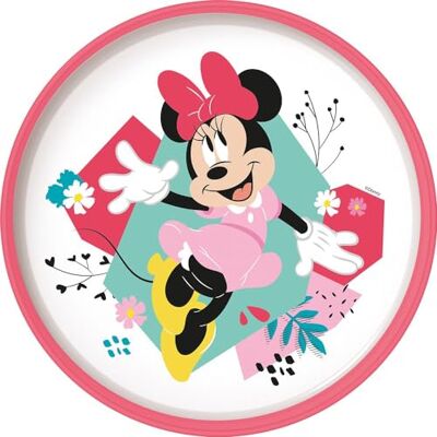 Stor Tataway Disney Minnie plastikowy biało-różowy płaski talerz dla dziewczynek z antypoślizgową podstawą Stor Tataway Disney Minnie plastikowy biało-różowy płaski talerz dla dziewczynek z antypoślizgową podstawą