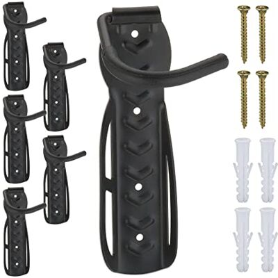 Relaxdays Uchwyt ścienny do roweru, zestaw 6 szt., zawieszenie roweru do 25 kg, pionowy, ścienny uchwyt rowerowy, metal, czarny Relaxdays Uchwyt ścienny do roweru, zestaw 6 szt., zawieszenie roweru do 25 kg, pionowy, ścienny uchwyt rowerowy, metal, czarny