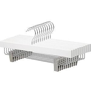 Amazon Basics drewniane wieszaki na ubrania z klipsami, opakowanie 10 sztuk, kolor biały Amazon Basics drewniane wieszaki na ubrania z klipsami, opakowanie 10 sztuk, kolor biały