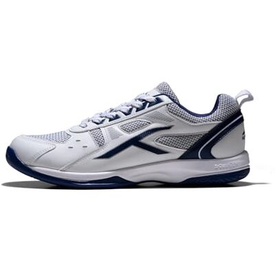 HBFS-2M153-2-5 HUNDRED Raze Non-Marking Professional Badminton Shoes for Men Material: Faux Leather Suitable for Indoor Tennis, Squash, Table Tennis, Basketball & Padel (White/Navy, Size: EU 39, UK 5, US 6) HBFS-2M153-2-5 HUNDRED Raze Non-Marking Professional Badminton Shoes for Men Material: Faux Leather Suitable for Indoor Tennis, Squash, Table Tennis, Basketball & Padel (White/Navy, Size: EU 39, UK 5, US 6)