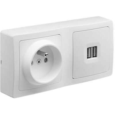 DEBFLEX 746823 PC-Blok 2P + T 16 A + Dual USB 2,1 A wtyczka biała DEBFLEX 746823 PC-Blok 2P + T 16 A + Dual USB 2,1 A wtyczka biała