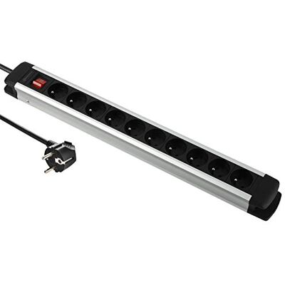 Electraline 35437 Alu-Line listwa zasilająca 10 gniazd z aluminiowym korpusem, kable H05VV-F 3G1.5mm, 2M, włącznik/wyłącznik, czarny Electraline 35437 Alu-Line listwa zasilająca 10 gniazd z aluminiowym korpusem, kable H05VV-F 3G1.5mm, 2M, włącznik/wyłącznik, czarny