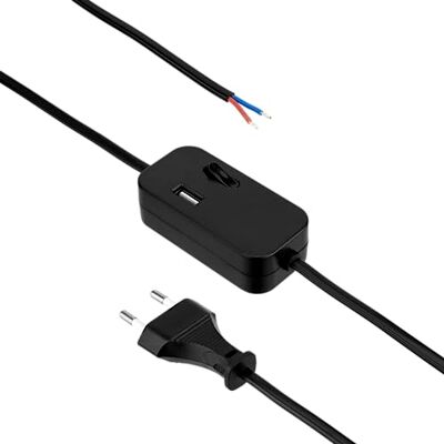 REV Przewód zasilający, kabel z przełącznikiem i wtyczką euro, przełącznik pośredni z USB-A, 2 m, czarny REV Przewód zasilający, kabel z przełącznikiem i wtyczką euro, przełącznik pośredni z USB-A, 2 m, czarny