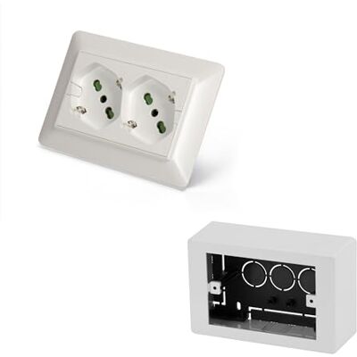 Fanton 42100-27S OPERA/MTX zestaw uniwersalnych gniazd wtykowych do zabudowy, podwójne gniazdo schuko, 2P+T, 16A, wstępnie okablowane, do 3-modułowego pudełka + skrzynka ścienna w zestawie Fanton 42100-27S OPERA/MTX zestaw uniwersalnych gniazd wtykowych do zabudowy, podwójne gniazdo schuko, 2P+T, 16A, wstępnie okablowane, do 3-modułowego pudełka + skrzynka ścienna w zestawie
