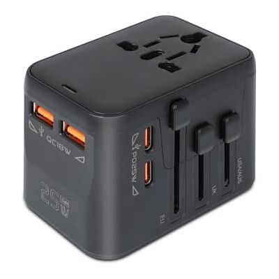 AiQInu Uniwersalny adapter podróżny z 2 USB-C 2 USB-A międzynarodowym uniwersalnym gniazdem podróżnym, GaN 25 W Global Universal Socket Adapter do UE USA Wielka Brytania Australia AiQInu Uniwersalny adapter podróżny z 2 USB-C 2 USB-A międzynarodowym uniwersalnym gniazdem podróżnym, GaN 25 W Global Universal Socket Adapter do UE USA Wielka Brytania Australia