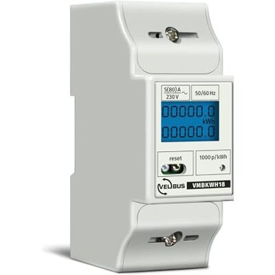 Velleman Profesjonalny licznik kWh, 1-fazowy, do montażu na szynie DIN, z resetowalnym licznikiem dziennym, licznikiem sumarycznym, wyświetlaczem LCD i diodą pulsacyjną, max. 80 A Velleman Profesjonalny licznik kWh, 1-fazowy, do montażu na szynie DIN, z resetowalnym licznikiem dziennym, licznikiem sumarycznym, wyświetlaczem LCD i diodą pulsacyjną, max. 80 A
