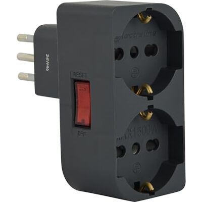Electraline 71949 dwuosobowy adapter, dwuosobowy adapter P40, uniwersalny (10/16 A + niemiecki schuko), mała wtyczka 10 A, nie nakładająca się na gniazda/przełączniki, włącznik/wyłącznik Electraline 71949 dwuosobowy adapter, dwuosobowy adapter P40, uniwersalny (10/16 A + niemiecki schuko), mała wtyczka 10 A, nie nakładająca się na gniazda/przełączniki, włącznik/wyłącznik