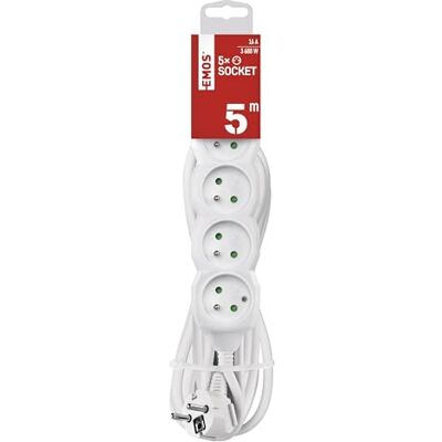 EMOS listwa zasilająca 5 gniazd, 5 m, gniazda 45°, 250 V 16 A 3680 W, izolacja PVC 1,5 mm², IP20 do wnętrza, biała EMOS listwa zasilająca 5 gniazd, 5 m, gniazda 45°, 250 V 16 A 3680 W, izolacja PVC 1,5 mm², IP20 do wnętrza, biała