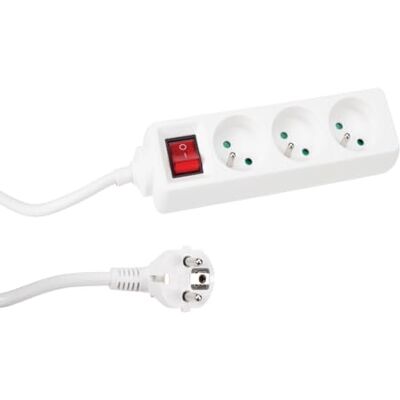 Perel Przedłużacz z wyłącznikiem, 3 gniazda typu E z zabezpieczeniem przed dziećmi, kabel H05VV-F 3G1.5 o długości 1,5 m, 3680 W, energooszczędny przedłużacz do użytku wewnętrznego, biały, IP20, 16 A, Perel Przedłużacz z wyłącznikiem, 3 gniazda typu E z zabezpieczeniem przed dziećmi, kabel H05VV-F 3G1.5 o długości 1,5 m, 3680 W, energooszczędny przedłużacz do użytku wewnętrznego, biały, IP20, 16 A,
