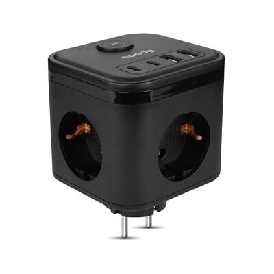 huslog Kostka z 3 gniazdami AC i 4 USB (2 × USB-C, 2 × USB-A) – gniazdo wielokrotne 3680 W, kompaktowe, ognioodporne, z włącznikiem/wyłącznikiem, idealna do biura, podróży i domu – czarna huslog Kostka z 3 gniazdami AC i 4 USB (2 × USB-C, 2 × USB-A) – gniazdo wielokrotne 3680 W, kompaktowe, ognioodporne, z włącznikiem/wyłącznikiem, idealna do biura, podróży i domu – czarna