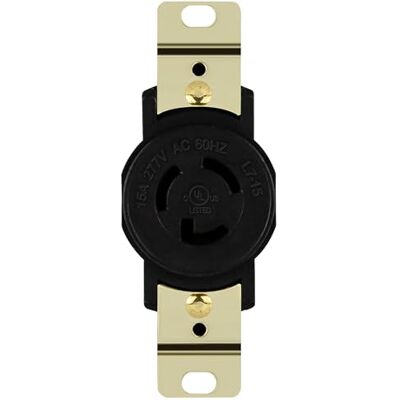 ENERLITES NEMA L7-15R gniazdo blokujące do montażu podtynkowego generatora, gniazdo Twist Lock, 15 A, 277 V, 2 bieguny, 3-przewodowe uziemienie, klasa przemysłowa, na liście UL, 66480-BK, czarny ENERLITES NEMA L7-15R gniazdo blokujące do montażu podtynkowego generatora, gniazdo Twist Lock, 15 A, 277 V, 2 bieguny, 3-przewodowe uziemienie, klasa przemysłowa, na liście UL, 66480-BK, czarny