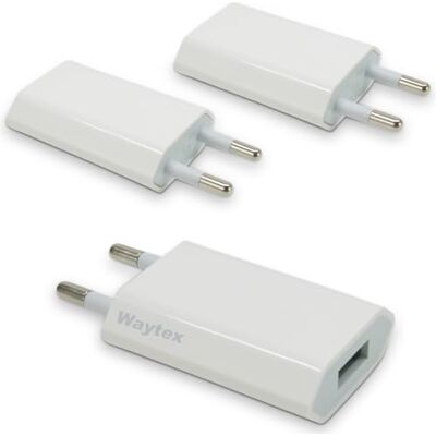 Waytex Zestaw 3 ładowarek sieciowych USB do telefonów komórkowych Europejskie gniazdko ścienne 2-pinowe, USB-A Uniwersalne gniazdo ładowarki białe Waytex Zestaw 3 ładowarek sieciowych USB do telefonów komórkowych Europejskie gniazdko ścienne 2-pinowe, USB-A Uniwersalne gniazdo ładowarki białe