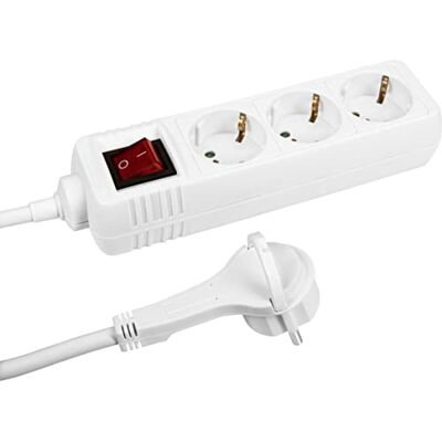 MEISTER przedłużacz - Płaska wtyczka, 3 gniazda, 2m, biały - Power Strip MEISTER przedłużacz - Płaska wtyczka, 3 gniazda, 2m, biały - Power Strip