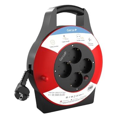 Garza Domowy 3G wewnętrzny zwojowy, 4 gniazda z gniazdem uziemiającym, ochrona dzieci, przepięcie i przegrzanie, bęben elektryczny 3/5/10 m, kolor czerwony i czarny Garza Domowy 3G wewnętrzny zwojowy, 4 gniazda z gniazdem uziemiającym, ochrona dzieci, przepięcie i przegrzanie, bęben elektryczny 3/5/10 m, kolor czerwony i czarny