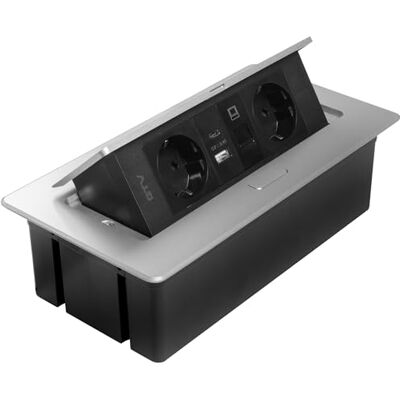 GTV – Gniazdo do zabudowy MULTISOFT aluminium z 2 x Schuko, USB A+C, RJ45, HDMI 2.0, osłona, chowana, kabel 1,5 m, na biurko, stół konferencyjny, do kuchni lub domowego biura GTV – Gniazdo do zabudowy MULTISOFT aluminium z 2 x Schuko, USB A+C, RJ45, HDMI 2.0, osłona, chowana, kabel 1,5 m, na biurko, stół konferencyjny, do kuchni lub domowego biura