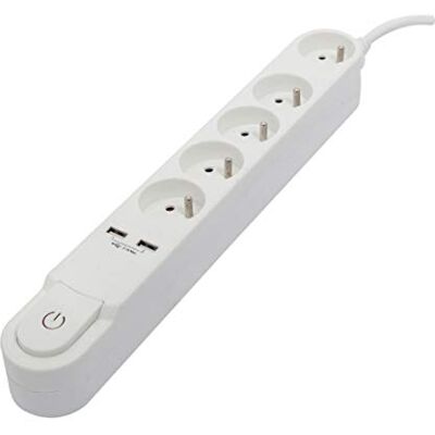 CHACON Blok konstrukcyjny 5x16A z wyłącznikiem + 2 USB 1,5 m biały CHACON Blok konstrukcyjny 5x16A z wyłącznikiem + 2 USB 1,5 m biały