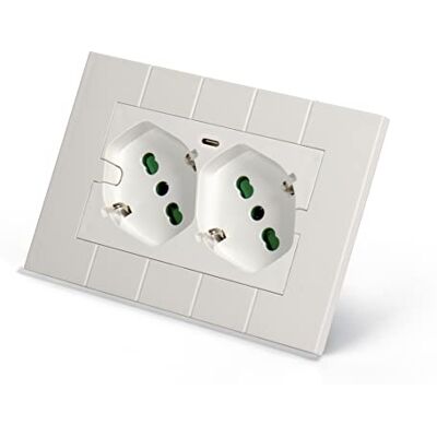 Fanton 421000-59 Uniwersalne gniazdo wpuszczane OPERA/LNW podwójne gniazdo włoskie/niemieckie 2P+T 16A 1 gniazdo USB-C 5V 3A wstępnie przewodowe do 3-modułowego pudełka + adapter USB C/A Fanton 421000-59 Uniwersalne gniazdo wpuszczane OPERA/LNW podwójne gniazdo włoskie/niemieckie 2P+T 16A 1 gniazdo USB-C 5V 3A wstępnie przewodowe do 3-modułowego pudełka + adapter USB C/A