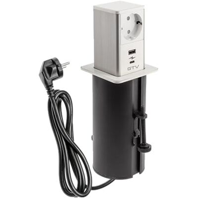 GTV Gniazdko meblowe TOWER, wysuwane gniazdo do zabudowy, 1 x gniazdo Schuko, 1 x USB A, 1 x USB C, długość kabla 1,5 m, kolor biały, do biur, blatu stołu, kuchni i biura GTV Gniazdko meblowe TOWER, wysuwane gniazdo do zabudowy, 1 x gniazdo Schuko, 1 x USB A, 1 x USB C, długość kabla 1,5 m, kolor biały, do biur, blatu stołu, kuchni i biura