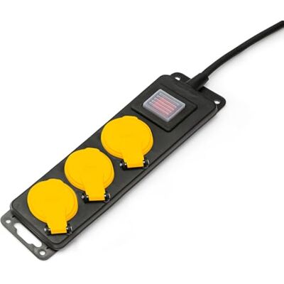 Velamp Gniazdo wielogniazdkowe z 3 gniazdami typu francuskiego 2P+T IP44, 1,5-metrowym kablem neoprenowym H05RR-F 3G1.5, z wyłącznikiem, do użytku zewnętrznego i profesjonalnego Velamp Gniazdo wielogniazdkowe z 3 gniazdami typu francuskiego 2P+T IP44, 1,5-metrowym kablem neoprenowym H05RR-F 3G1.5, z wyłącznikiem, do użytku zewnętrznego i profesjonalnego