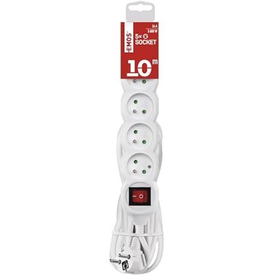 EMOS listwa zasilająca 5 gniazd, 10 m, z wyłącznikiem, gniazda 45°, 250 V 16 A, izolacja PVC 1,5 mm², IP20 do wnętrza, biała EMOS listwa zasilająca 5 gniazd, 10 m, z wyłącznikiem, gniazda 45°, 250 V 16 A, izolacja PVC 1,5 mm², IP20 do wnętrza, biała