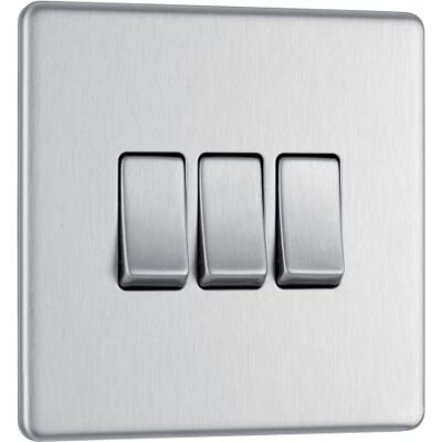 BG Electrical Potrójny włącznik światła, stal szczotkowana, 2-drożny, 3-drożny, 10AX BG Electrical Potrójny włącznik światła, stal szczotkowana, 2-drożny, 3-drożny, 10AX